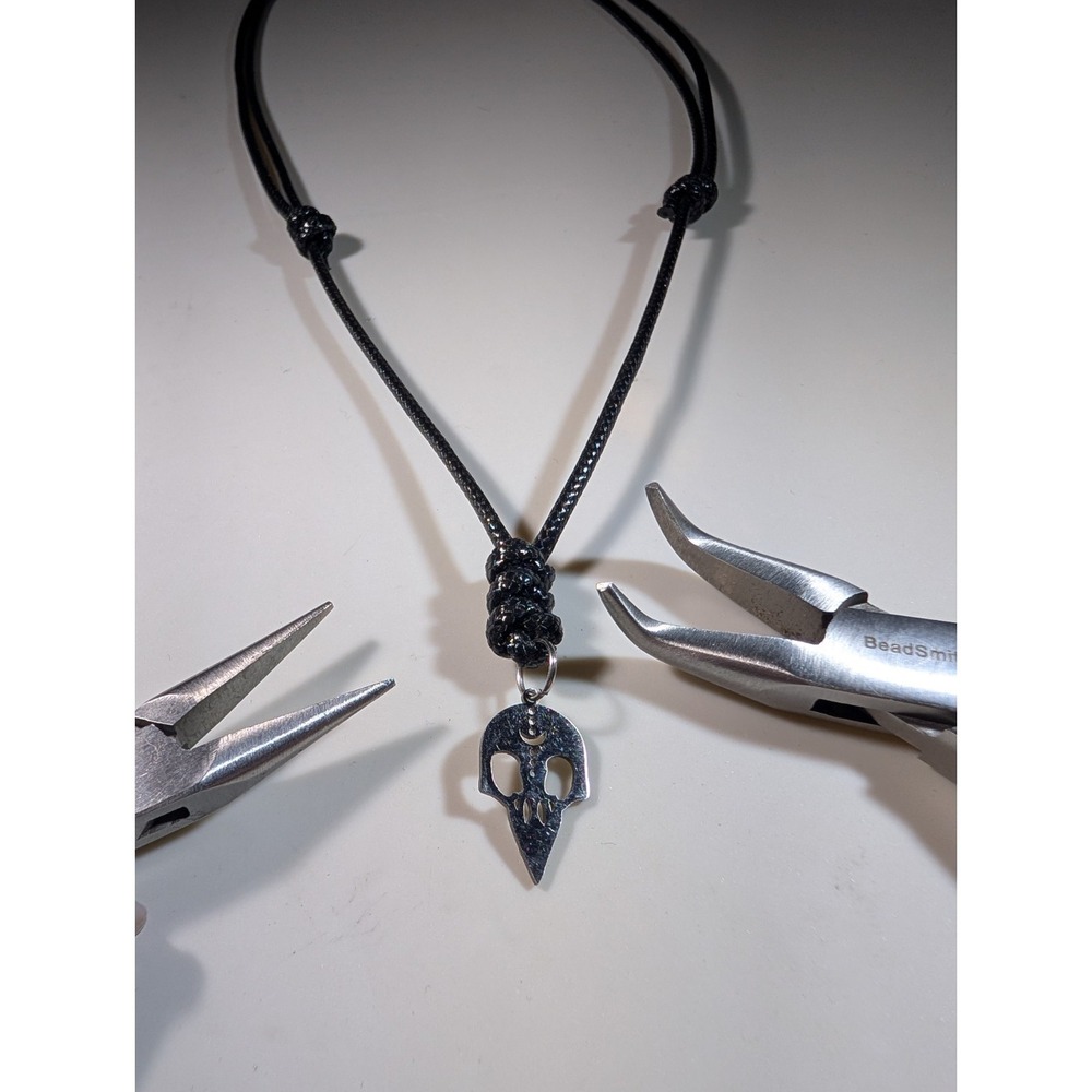 Silver Bird Skull Pendant Adjustable Black Cord Necklace‎ Gothic Witchy Moon